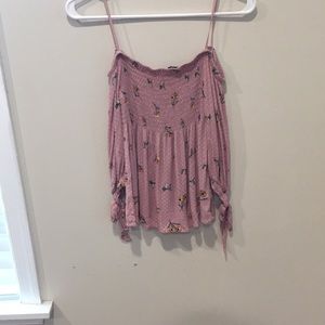 Off the should pink flower shirt